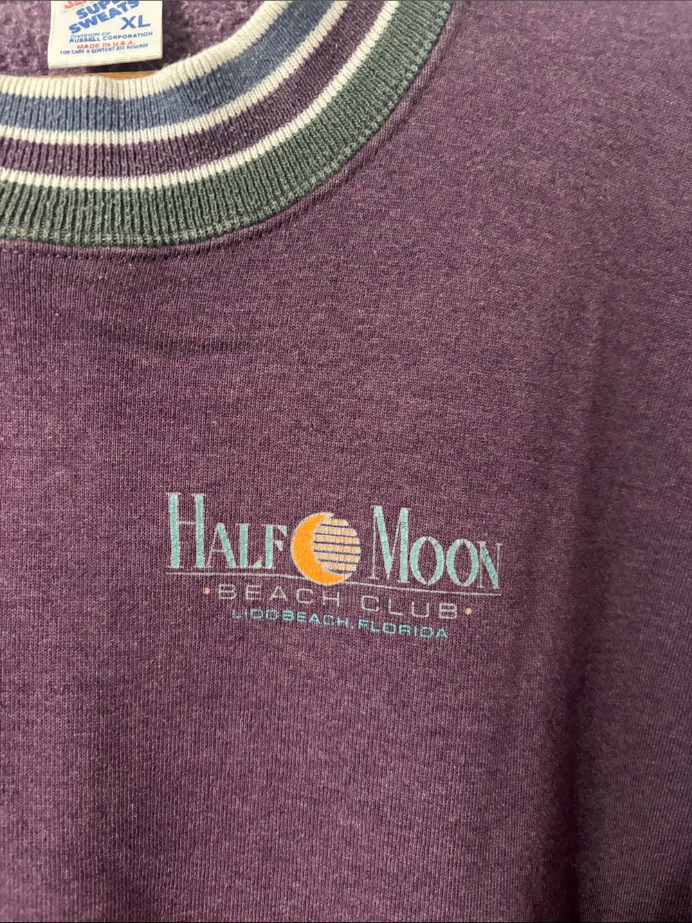 Vintage Half Moon Beach Club Purple Crewneck Sweatshirt - Picture 3 of 4